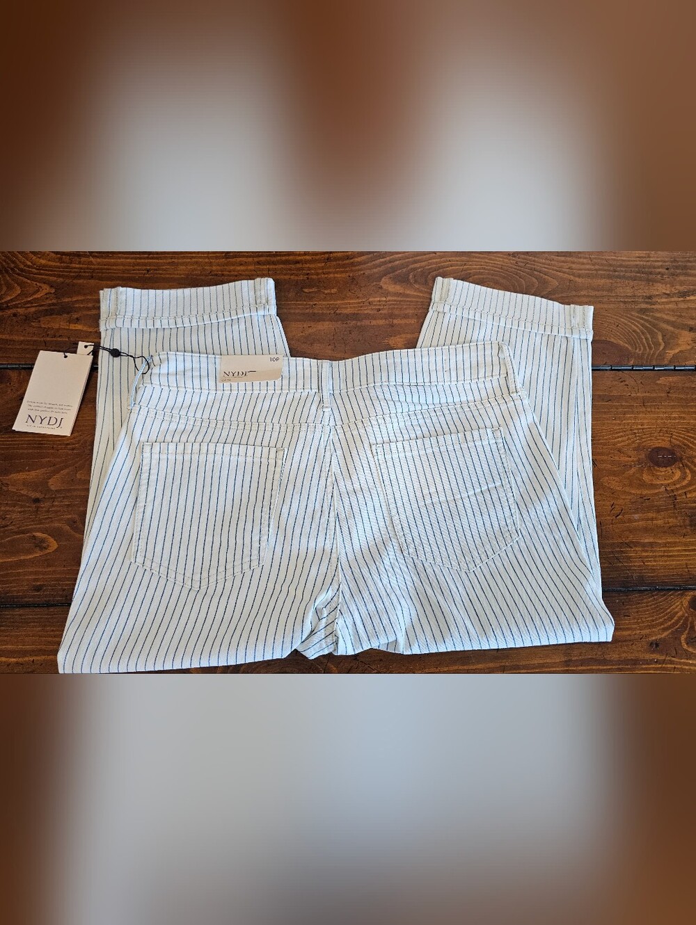 NYDJ Women's White W/Navy Pinstripes Crop Jeans Women's Sz 10 - Picture 4 of 9